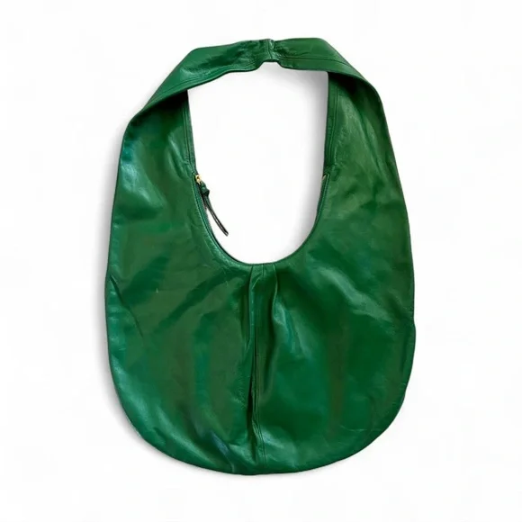 🍀Anthropologie Slouchy Leather Shoulder Hobo Tote in Emerald Green💚 - Picture 2 of 6